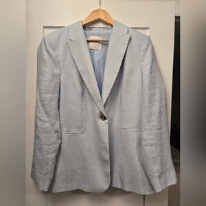 Mango Light Blue Linen Blazer